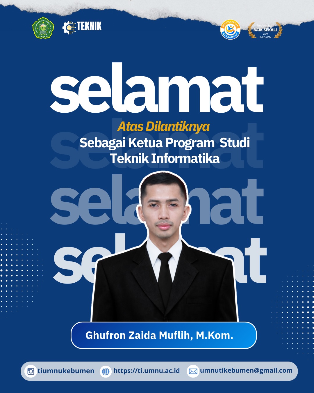Siap Bawa Semangat Baru, Ghufron Zaida Muflih, M.Kom., Dilantik sebagai Kaprodi Baru UMNU Kebumen